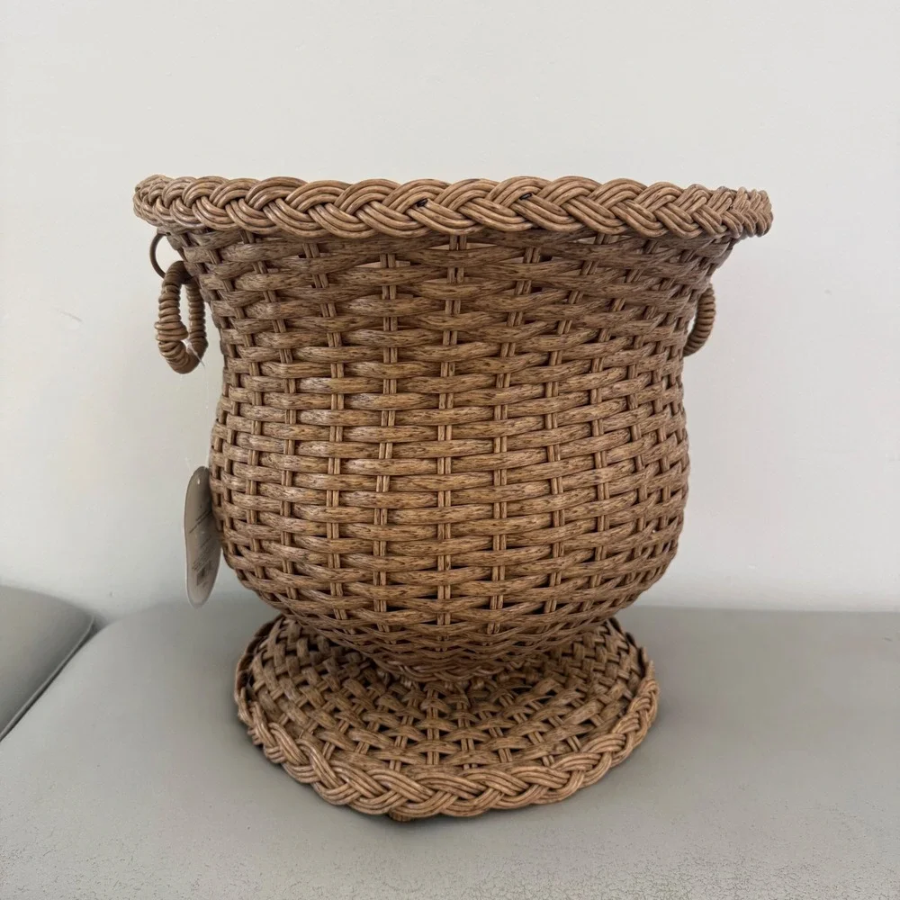 Threshold Studio McGee Woven Urn Planter Brown Wicker Outdoor Indoor 14in